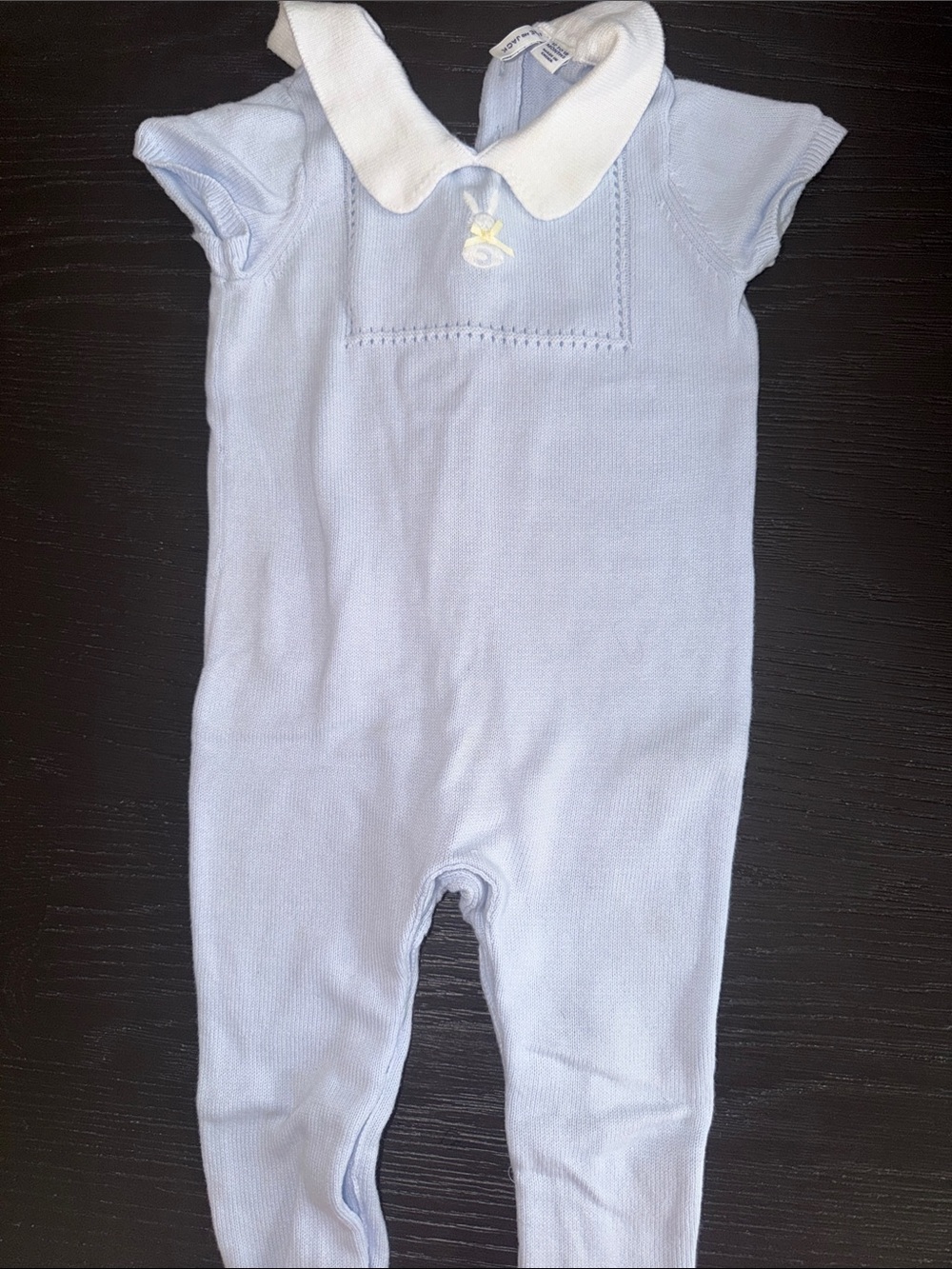 Janie and Jack Light Blue Knit One-Piece with White Peter Pan Collar